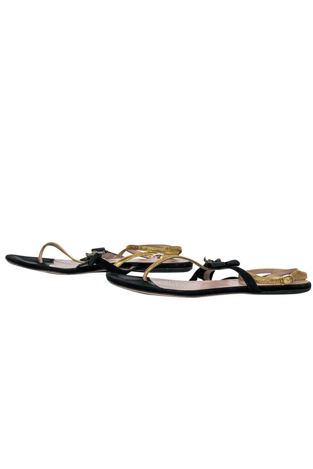Current Boutique-Gucci - Black & Gold Strappy Sandals w/ Bee Design Sz 8.5