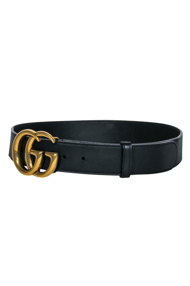 Current Boutique-Gucci - Black Leather Belt w/ Gold Logo