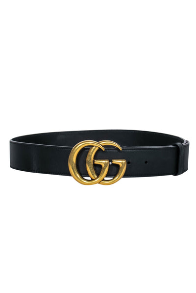 Current Boutique-Gucci - Black Leather Belt w/ Gold Logo