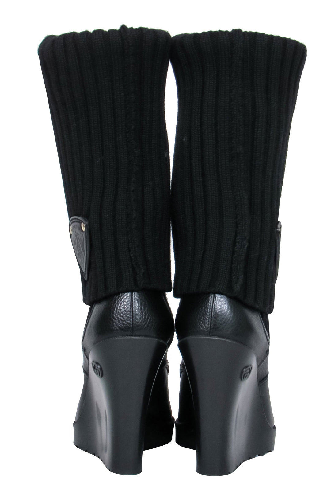 Gucci - Black Leather & Ribbed Knit Fold-Over Wedge Boots Sz 7 – Current  Boutique