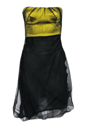 Current Boutique-Gucci - Black Organza Strapless Midi Dress w/ Chartreuse Bodice Sz 4