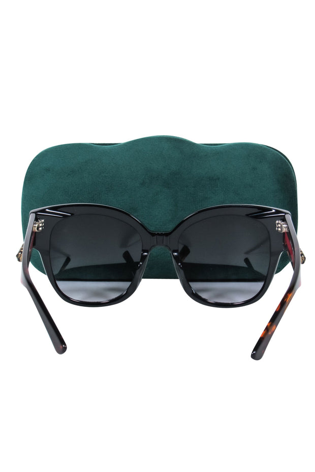 Current Boutique-Gucci - Black Oversized Oblong Sunglasses w/ Stripes & Studs