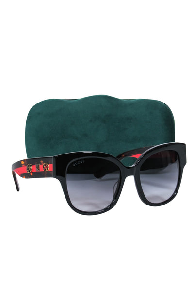 Current Boutique-Gucci - Black Oversized Oblong Sunglasses w/ Stripes & Studs