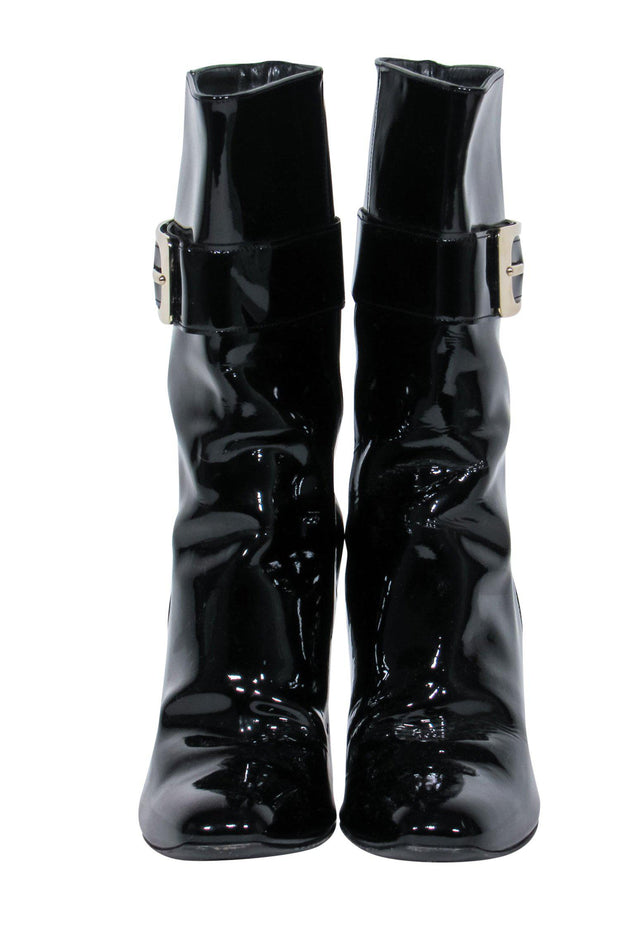 Current Boutique-Gucci - Black Patent Leather Heeled Calf High Booties Sz 6.5