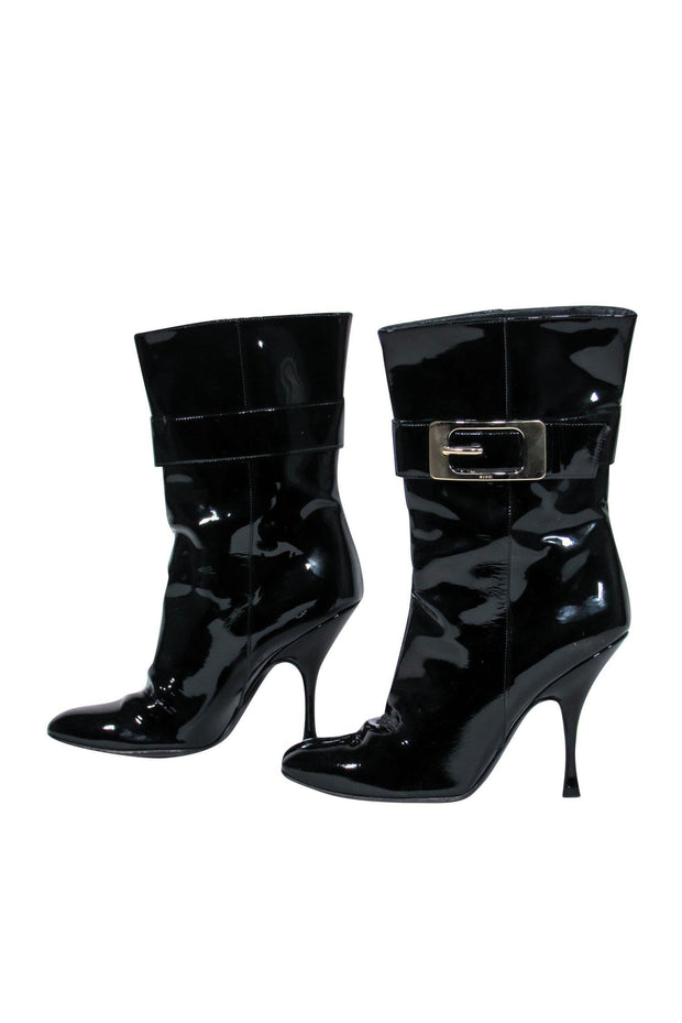 Current Boutique-Gucci - Black Patent Leather Heeled Calf High Booties Sz 6.5