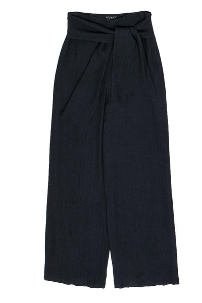 Current Boutique-Gucci - Black Ribbed Wide-Leg Silk Pants Sz XL