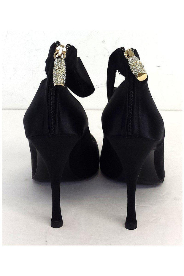 Current Boutique-Gucci - Black Satin Pointed Toe Ankle Strap Pumps Sz 6.5