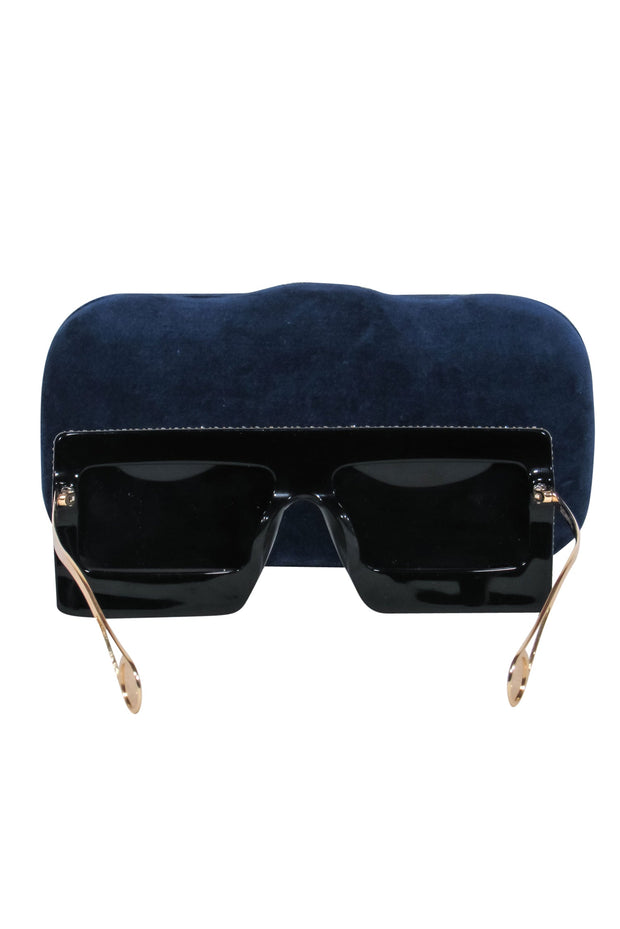 Current Boutique-Gucci - Black Shield-Style Sunglasses w/ Rhinestone Logo