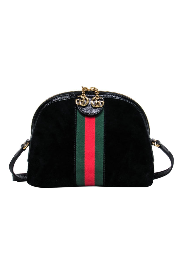 Current Boutique-Gucci - Black Suede & Patent Leather Crossbody w/ Logo & Stripes