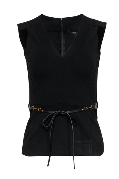 Current Boutique-Gucci - Black Wool Peplum Top w/ Velvet & Horsebit Belt Sz XS
