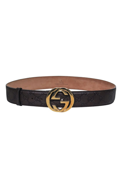 Current Boutique-Gucci - Brown Embossed Leather "GG" Buckle Belt