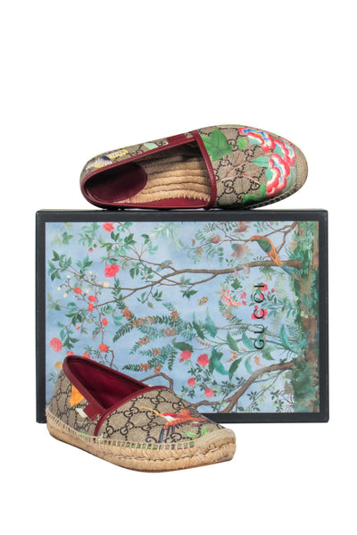 Current Boutique-Gucci - Brown & Multicolored Monogram & Nature Print Espadrilles Sz 7.5