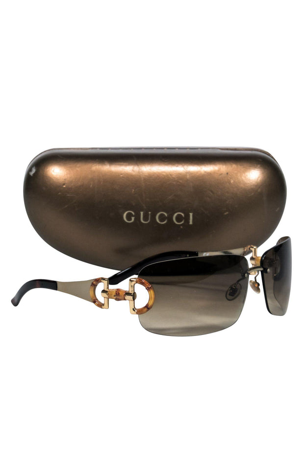 Current Boutique-Gucci - Brown Ombre Rimless Sunglasses w/ Bamboo Accents