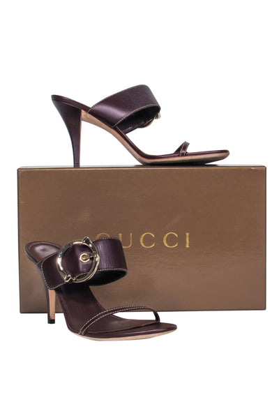 Current Boutique-Gucci - Burgundy Leather Strappy Heeled “Juanita” Sandals w/ Buckle Sz 9