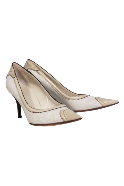 Current Boutique-Gucci - Cream Pointed Toe Canvas & Leather Dark Brown Heel Sz 9