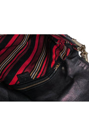 Current Boutique-Gucci - Dark Brown Metallic Leather Logo Shoulder Bag w/ Braided Trim & Tassel