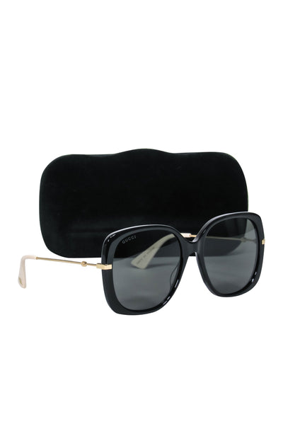 Current Boutique-Gucci - Large Black Square Sunglasses w/ Gold-Toned Hardware