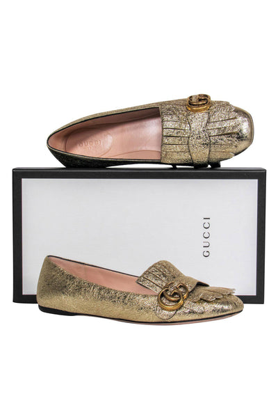 Current Boutique-Gucci - Metallic Gold Loafers w/ Logo Sz 9.5