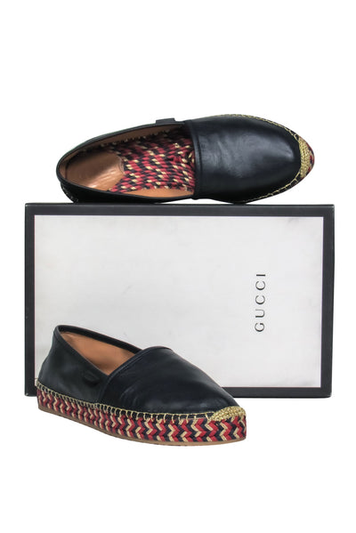 Current Boutique-Gucci - Navy Leather "Pilar" Espadrille Woven Flats Sz 10