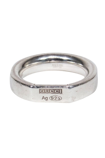 Current Boutique-Gucci - Silver Engraved Flat Top Ring Sz 7.5