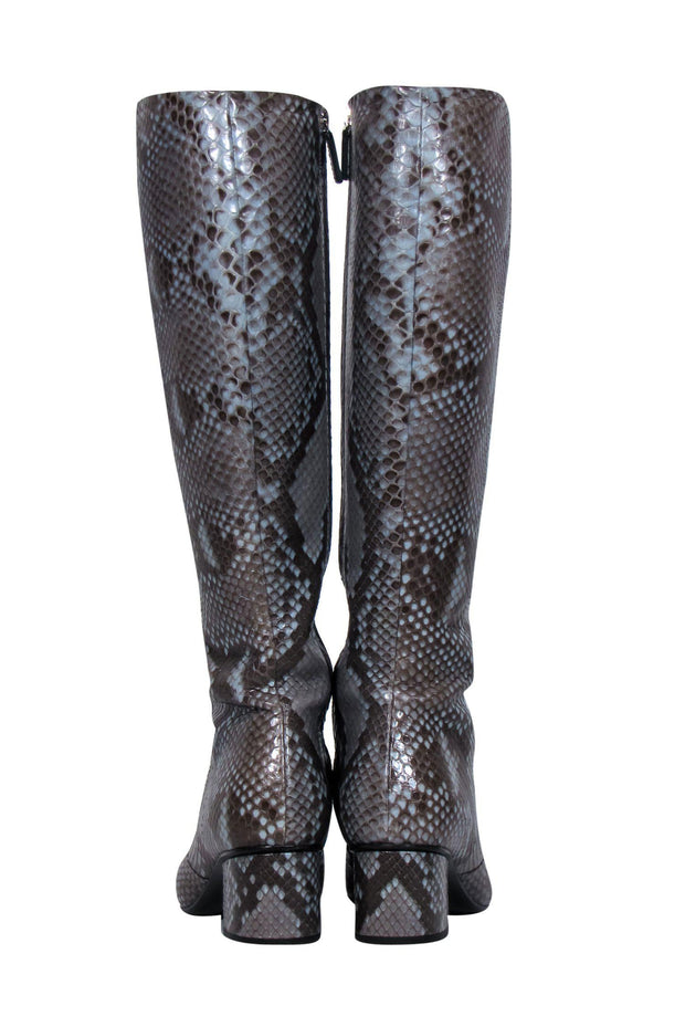 Current Boutique-Gucci - Slate Blue & Brown Snakeskin Heeled Knee High Boots w/ Horsebit Sz 6.5