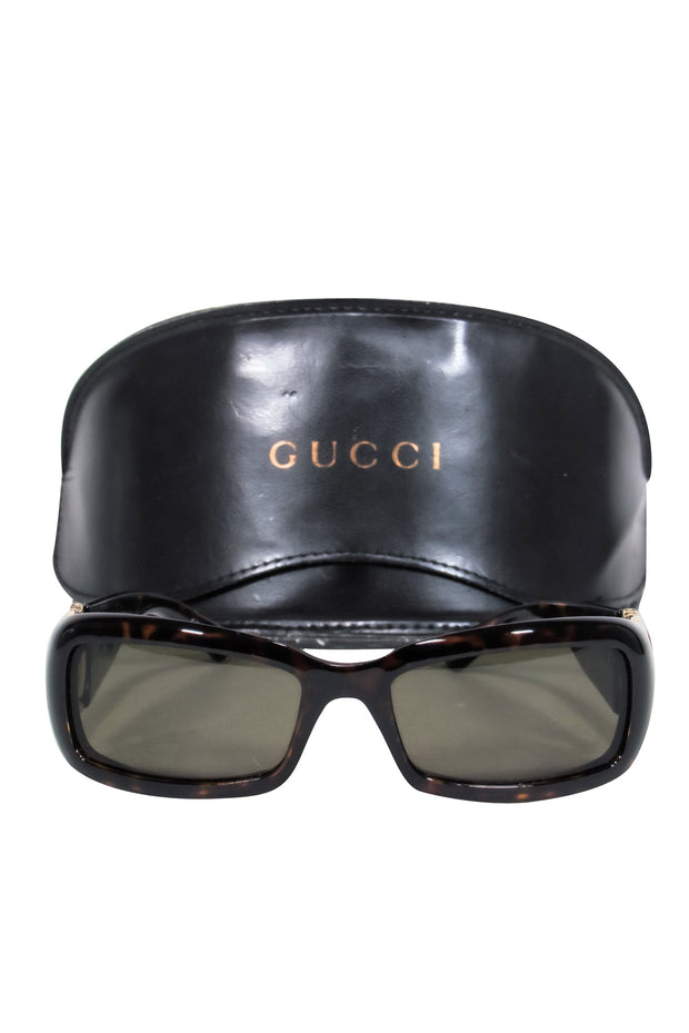 Current Boutique-Gucci - Tortoise Rectangle Sunglasses w/ Horsebit Arm Details
