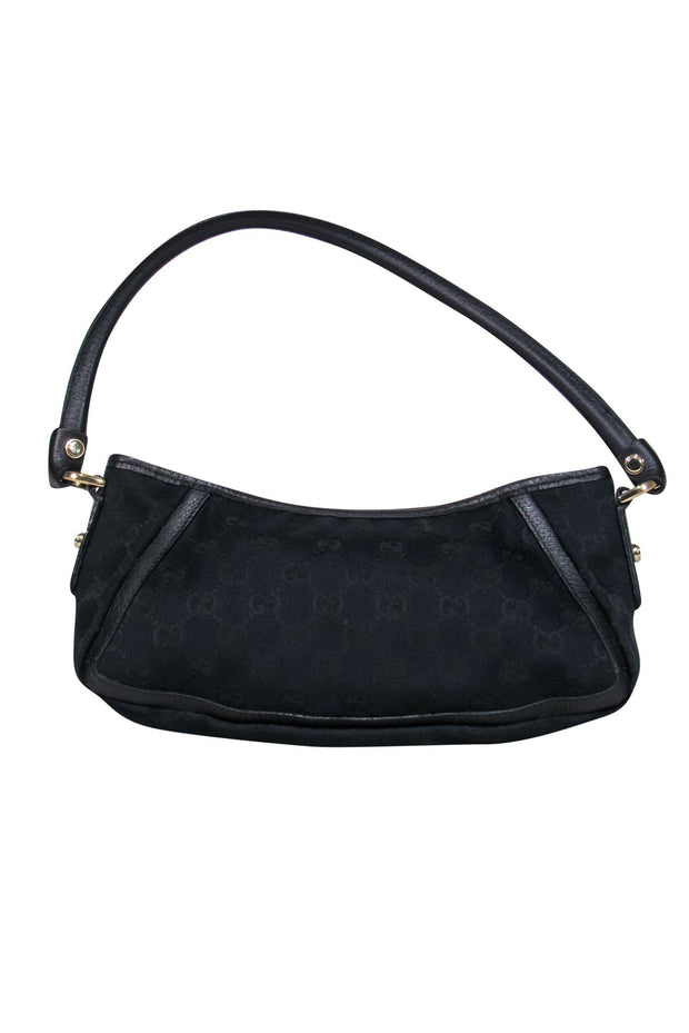 Gucci Black GG Logo Monogram Canvas Leather Top Zip Small Hobo Shoulder Bag