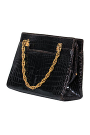 Current Boutique-Gucci - Vintage Brown Reptile Textured Gold Chain Handbag w/ Coin Purse