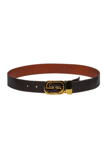 Current Boutique-Gucci - Vintage Brown Reversible Leather Belt w/ Gold Logo Clasp