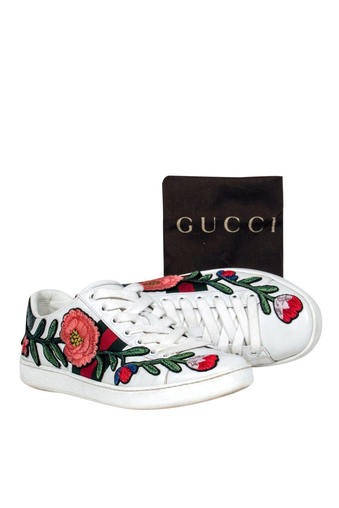 Skrøbelig panik Bemærk Gucci - White Floral Embroidered Low Top Sneakers Sz 7.5 – Current Boutique