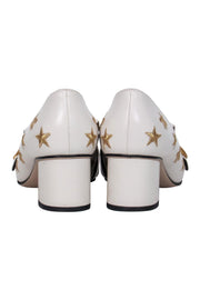 Current Boutique-Gucci - White "Marmont Kiltie" Fringe Loafer Heels w/ Embroidery Sz 8.5