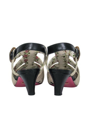 Current Boutique-Gucci - White, Navy & Floral T-Strap-Style Kitten Heels Sz 8