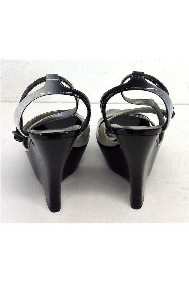 Current Boutique-Gunmetal - Black & Grey Patent Leather Platform Wedges Sz 10