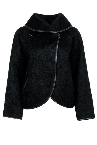 Current Boutique-Guy Laroche - Black Wool & Mohair Slouchy Jacket w/ Leather Trim Sz 4