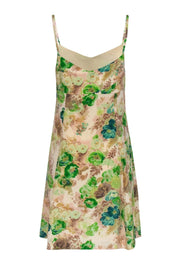 Current Boutique-HD in Paris - Beige and Green Floral Print Silk Shift Dress Sz 8