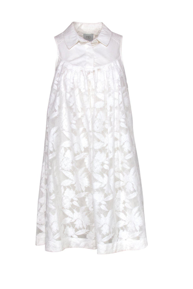 Current Boutique-HD in Paris - White Floral Lace Sleeveless Shift Dress Sz S