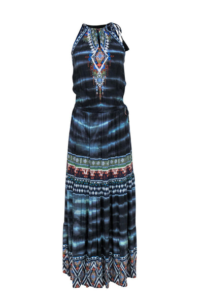 Current Boutique-Hale Bob - Blue Bohemian Print Sleeveless Maxi Dress w/ Tassels Sz XS