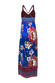 Current Boutique-Hale Bob - Blue, Orange & Purple Multi Print Beaded Sleeveless Silk Maxi Dress Sz S