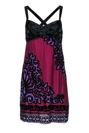 Current Boutique-Hale Bob - Plum & Black Beaded Dress w/ Crisscross Back Sz S