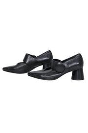 Current Boutique-Halmanera - Black Leather Pointed Toe Block Heel Mary Janes Sz 7.5
