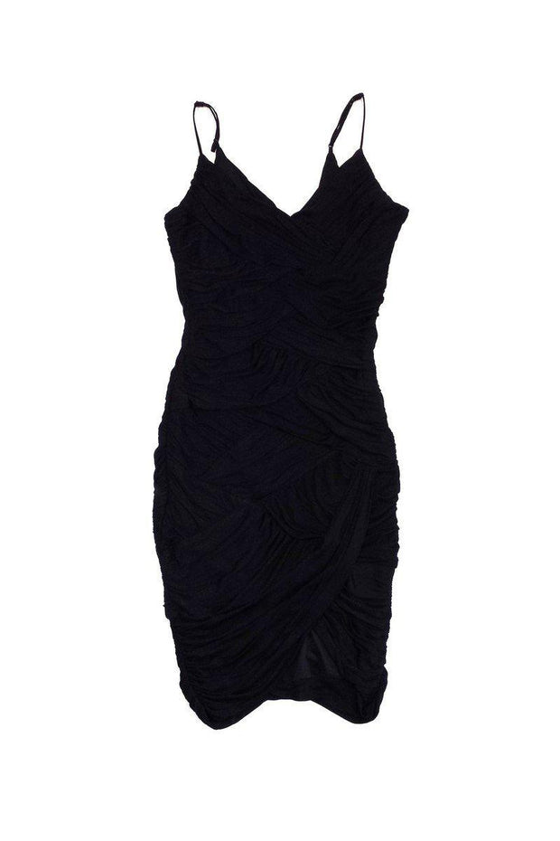 Current Boutique-Halston - Black Pleated Layered Spaghetti Strap Dress Sz XS