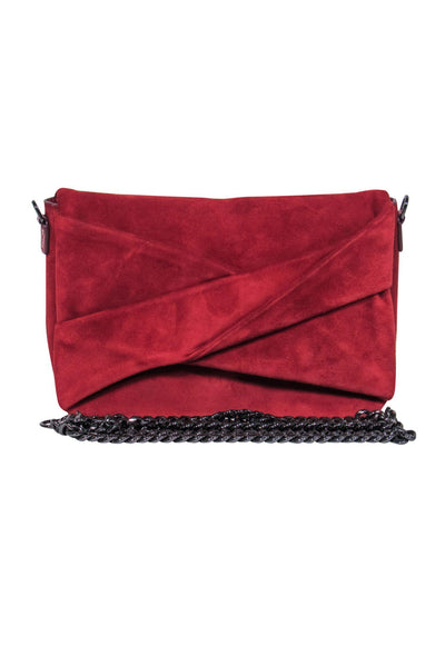 Current Boutique-Halston - Brick Red Suede Fold-Over Gunmetal Chain Crossbody