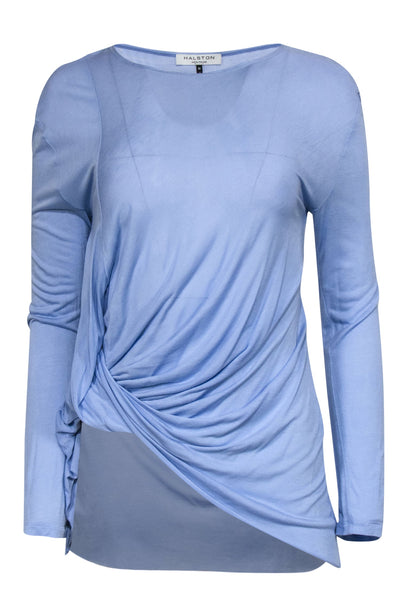 Current Boutique-Halston Heritage - Baby Blue Long Sleeve Twisted Side Top Sz M