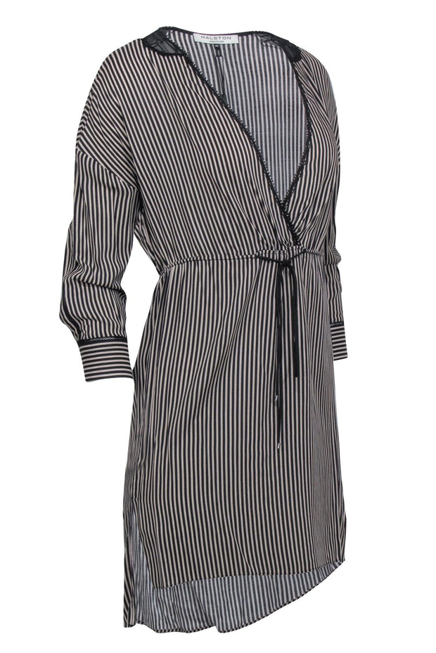 Current Boutique-Halston Heritage - Black & Cream Stripe Drawstring Dress Sz XS