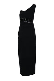 Current Boutique-Halston Heritage - Black One-Shoulder Sleeveless Gown w/ Sequin Waistband Sz 0