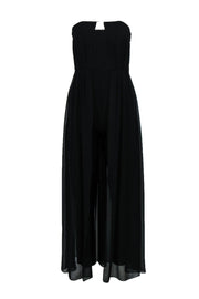 Current Boutique-Halston Heritage - Black Silk Strapless Jumpsuit w/ Skirt Detail Sz 2