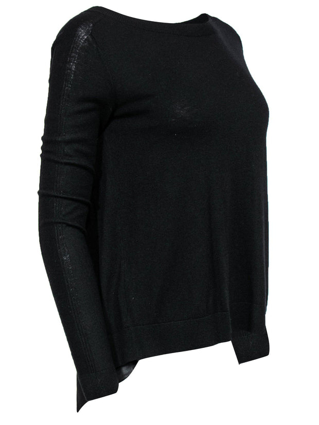 Current Boutique-Halston Heritage - Black Sweater w/ Buttoned Silk Back Detail Sz S