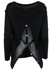Current Boutique-Halston Heritage - Black Sweater w/ Buttoned Silk Back Detail Sz S
