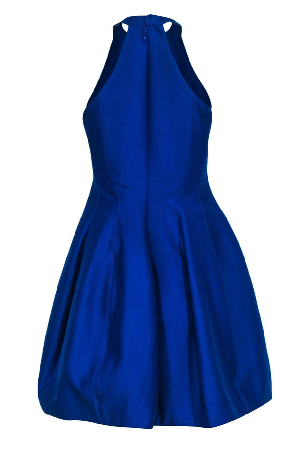 Current Boutique-Halston Heritage - Cobalt Blue Cotton & Silk Blend High Neck Fit & Flare Dress Sz 0