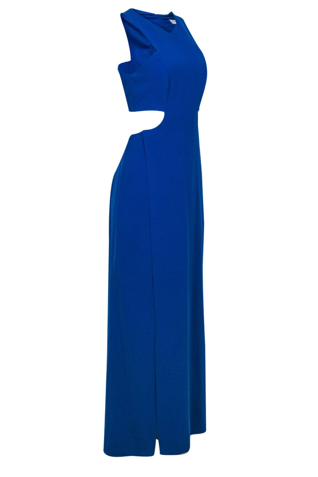 Current Boutique-Halston Heritage - Cobalt Blue Sleeveless Draped Gown w/ Cutouts Sz 4